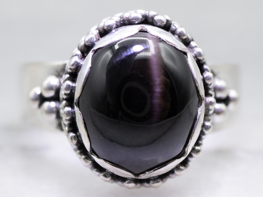 Sterling Silver Cat's Eye Sillimanite Solitaire Ring