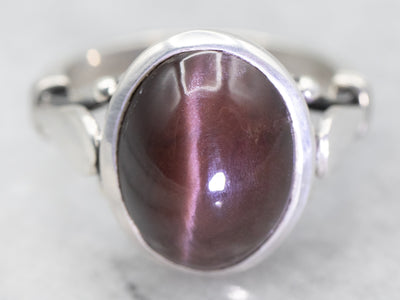 Sterling Silver Cat's Eye Sillimanite Solitaire Ring