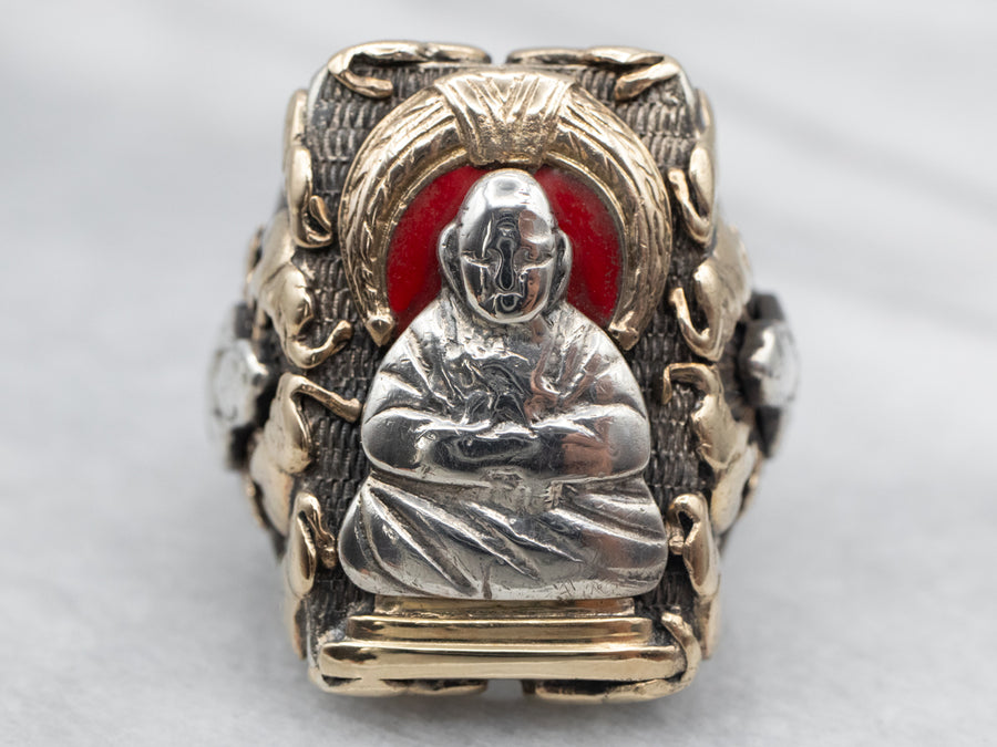 Bold Mixed Metal Enamel Buddha Ring