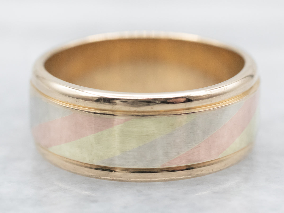 Art Carved Tri-Color Gold Unisex Wedding Band