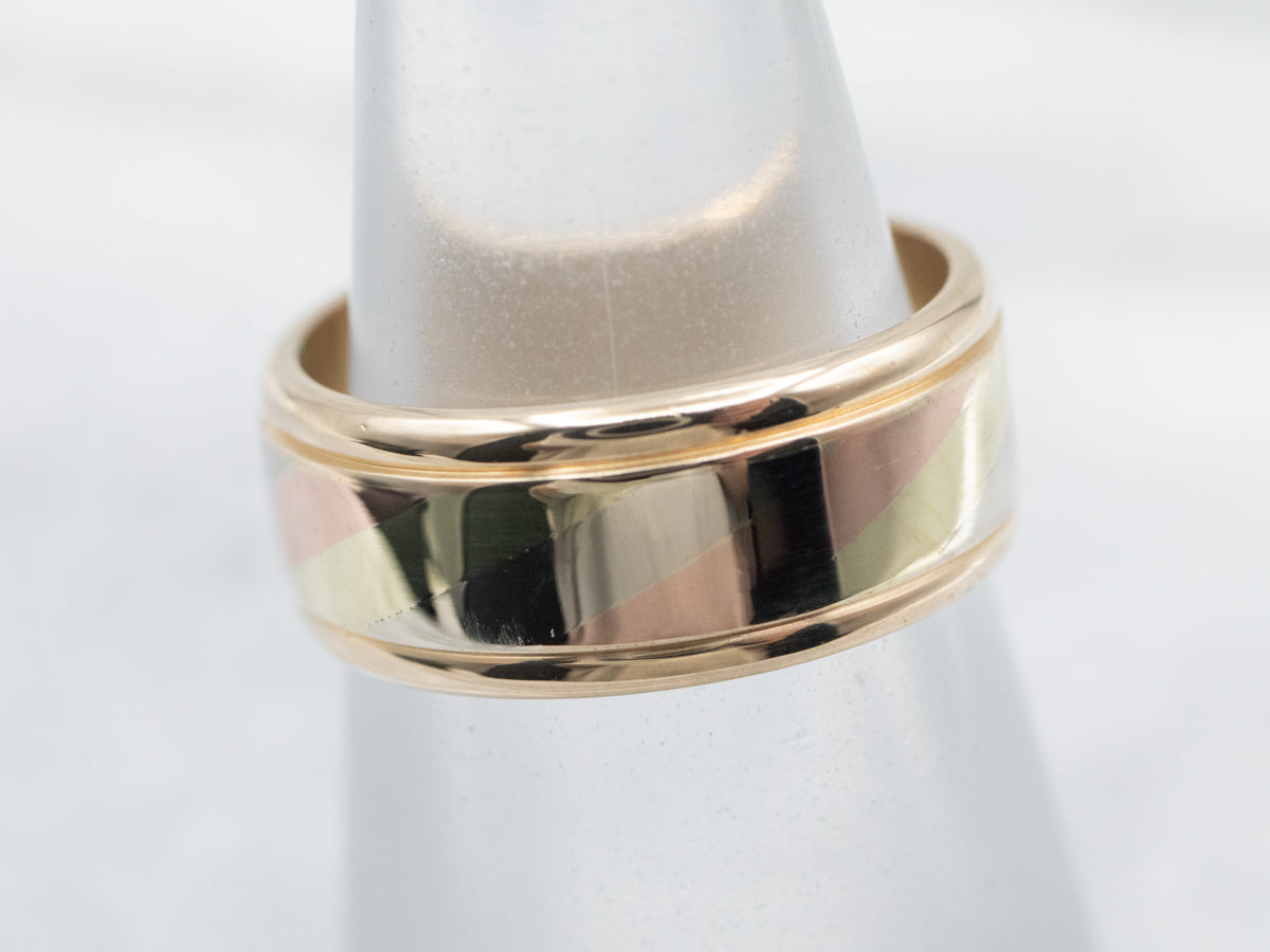 Art Carved Tri-Color Gold Unisex Wedding Band