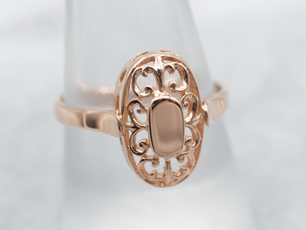 Pretty Rose Gold Filigree Signet Ring