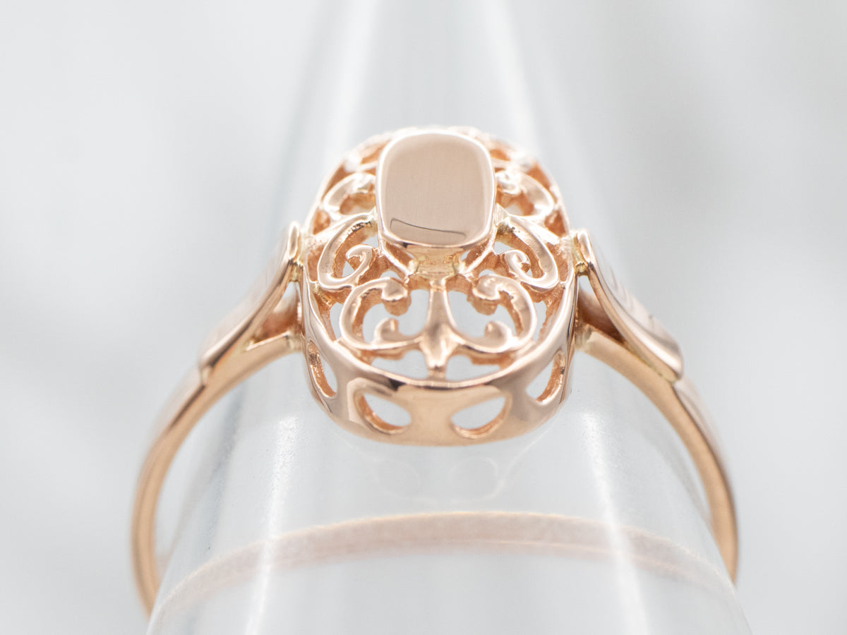 Pretty Rose Gold Filigree Signet Ring