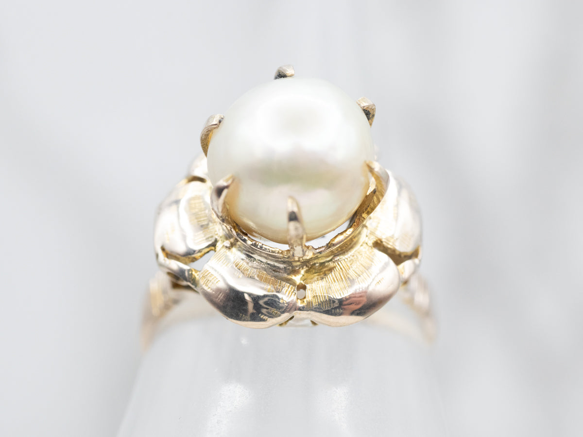 Beautiful Two Tone Pearl Flower Ring
