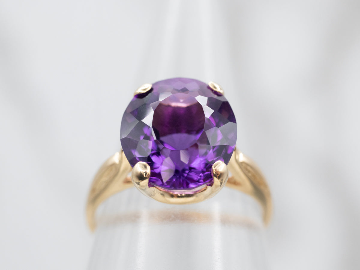 Large Solitaire Yellow Gold Amethyst Ring
