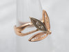 Vintage Two Tone Gold Leaf Ring with Diamond Accents