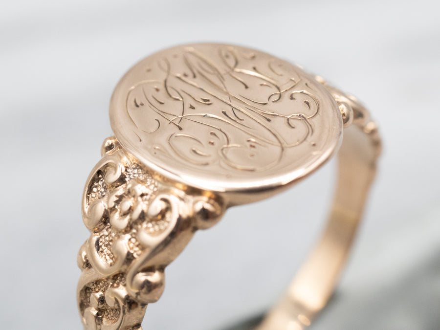 Victorian Rose Gold "RJL" Monogrammed Signet Ring