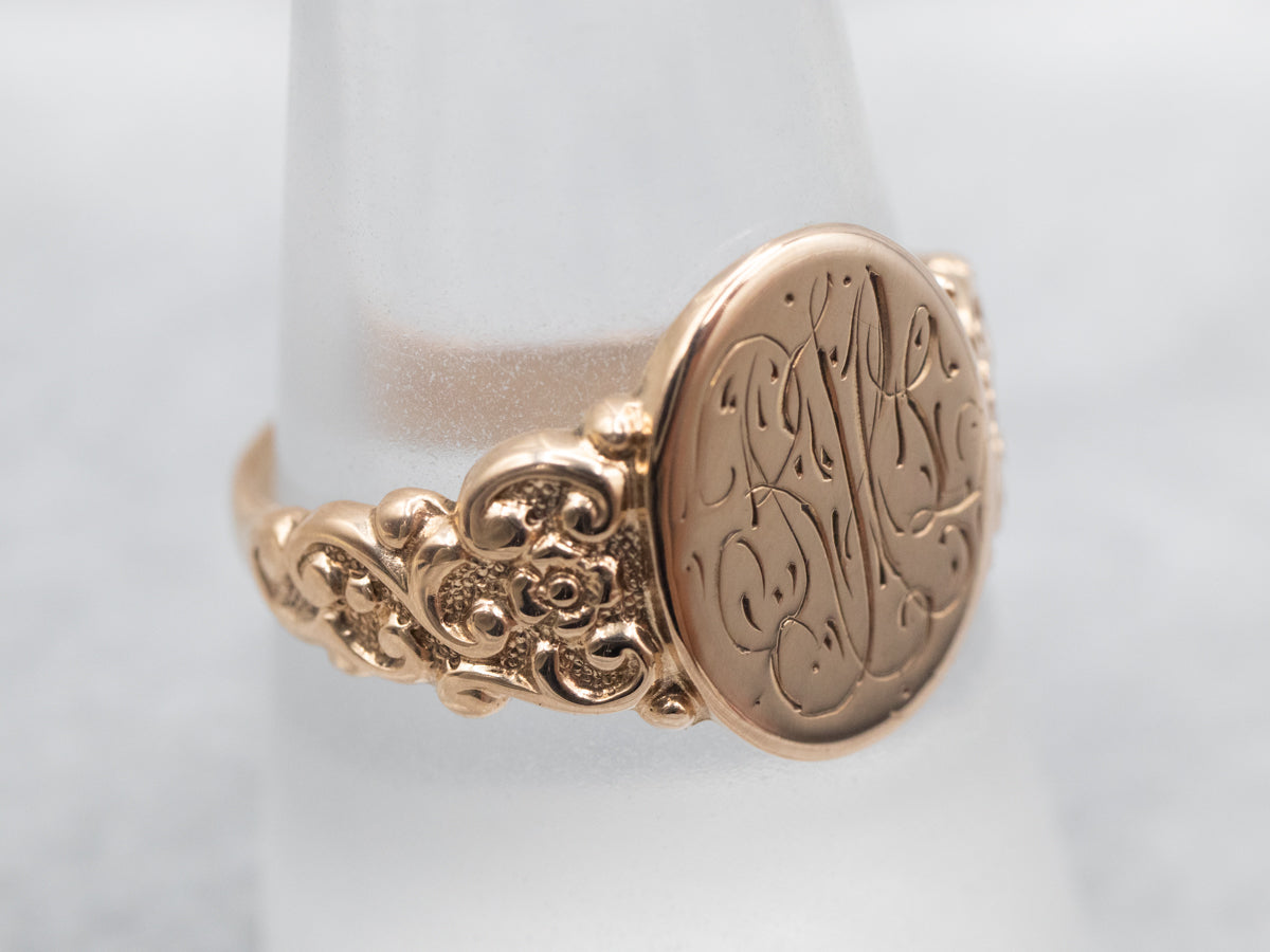 Victorian Rose Gold "RJL" Monogrammed Signet Ring