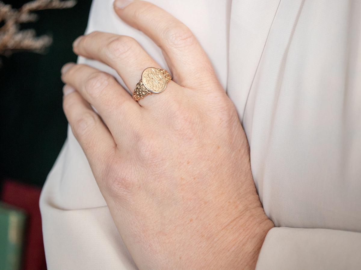 Victorian Rose Gold "RJL" Monogrammed Signet Ring