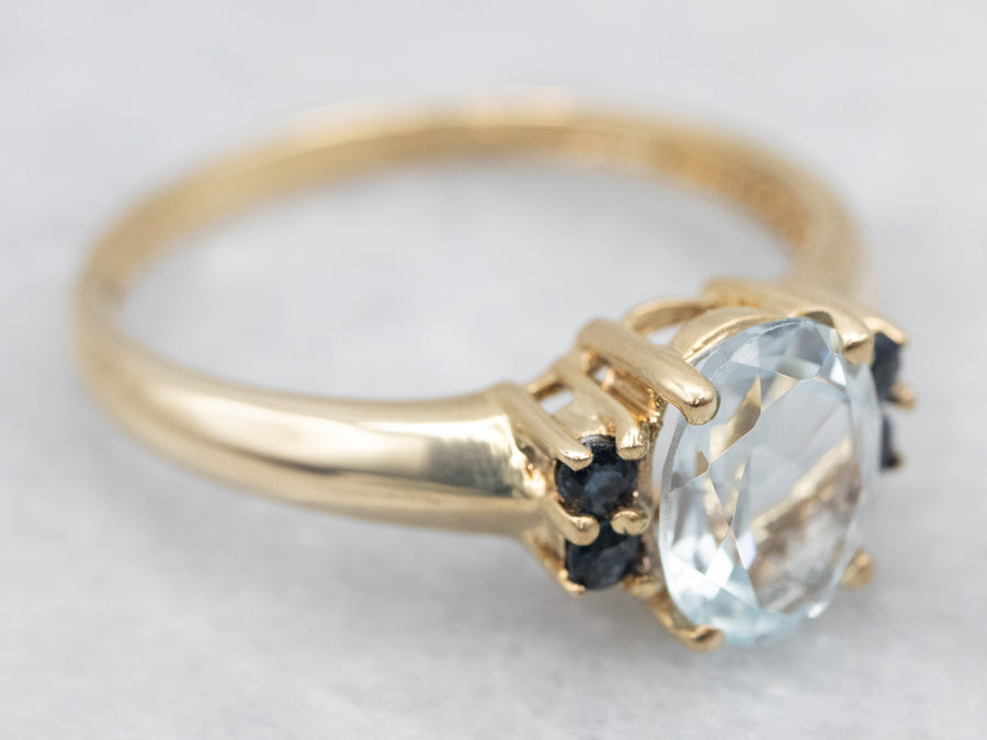 Yellow Gold Aquamarine Ring with Sapphire Accents