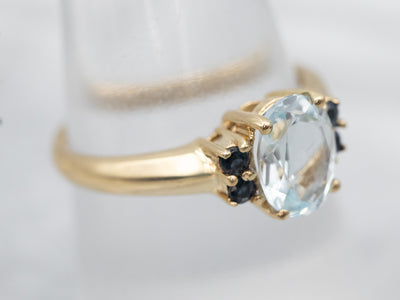 Yellow Gold Aquamarine Ring with Sapphire Accents