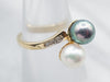 Yellow Gold Gray and White Pearl Bypass Ring