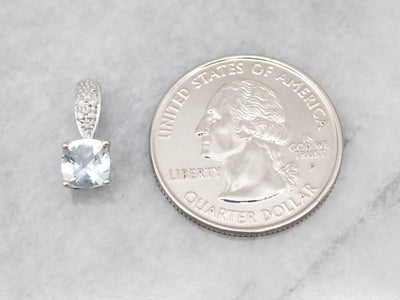 White Gold Aquamarine Pendant with Diamond Accents