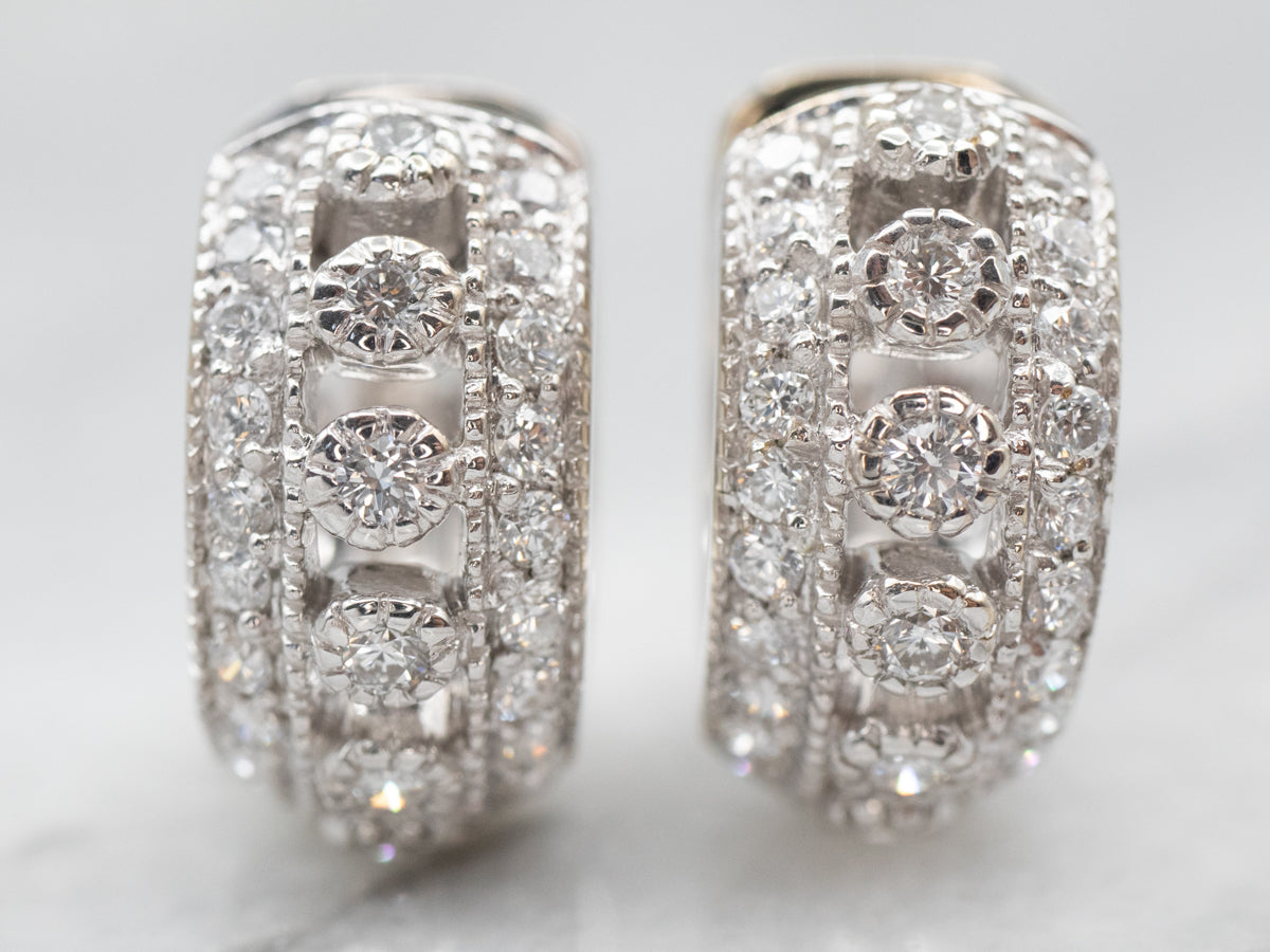 White Gold Diamond Huggie Hoop Earrings