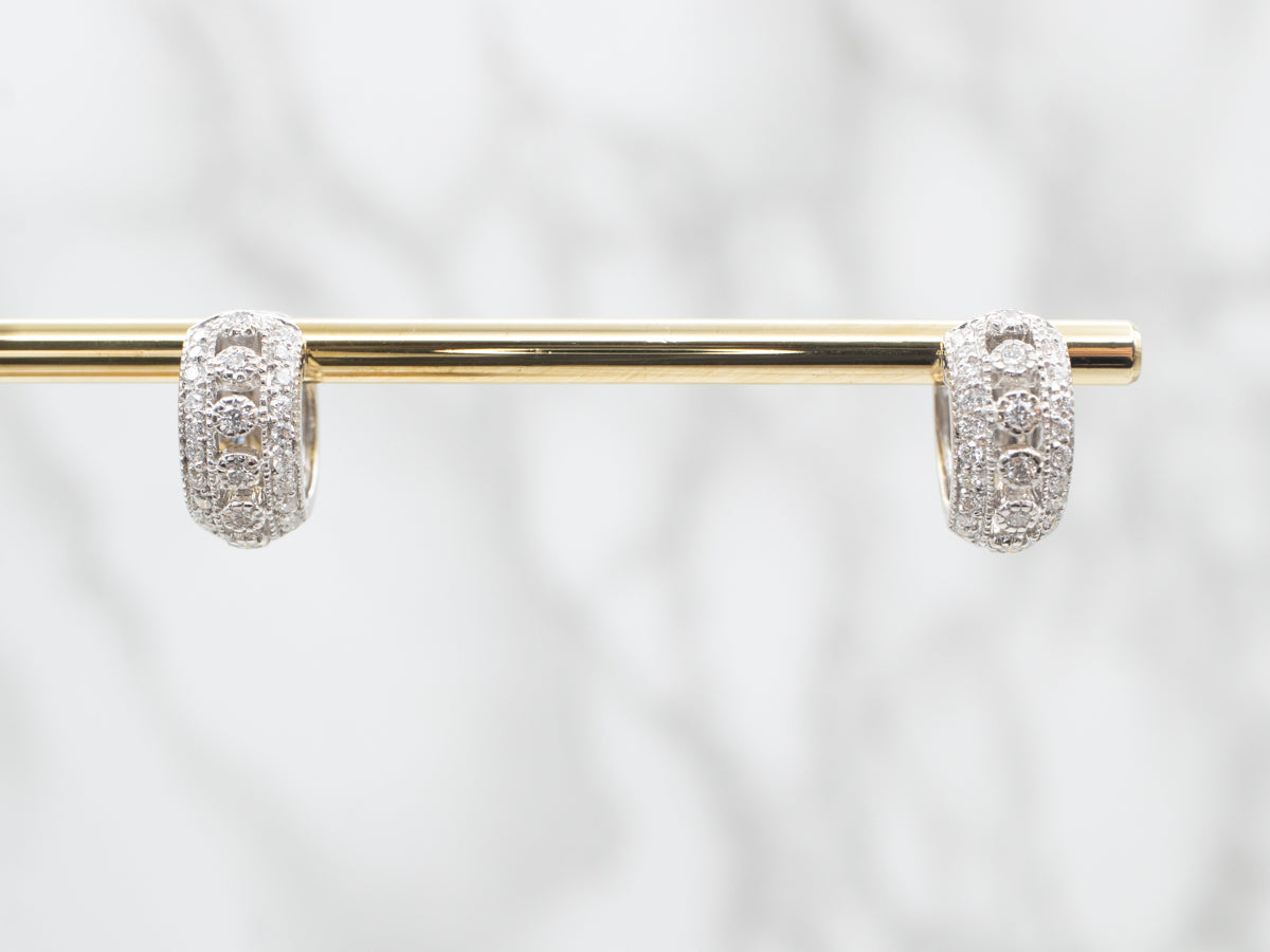 White Gold Diamond Huggie Hoop Earrings