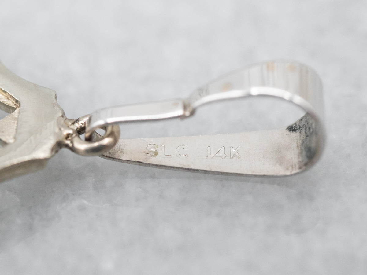 White Gold Art Deco Filigree Pendant with Diamond Accent