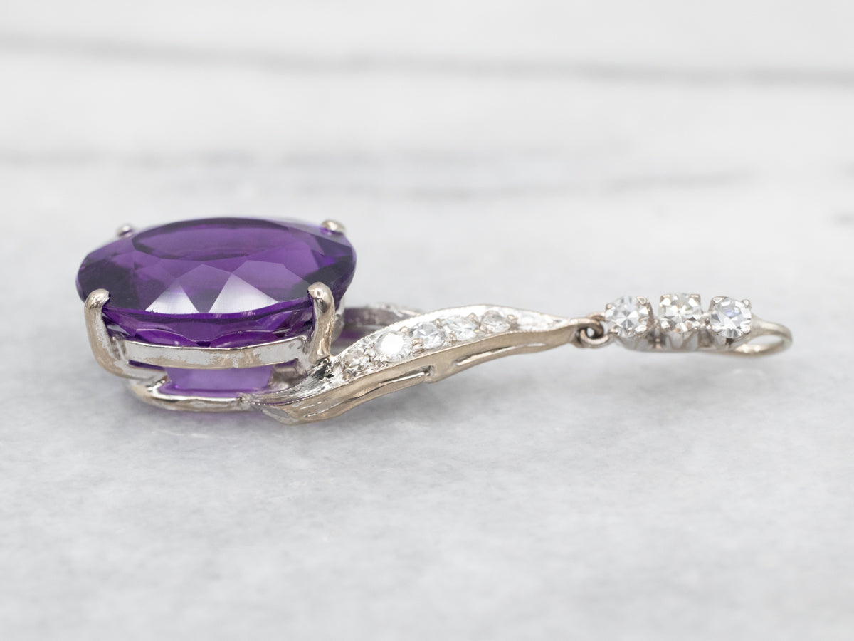 White Gold Amethyst and Diamond Pendant