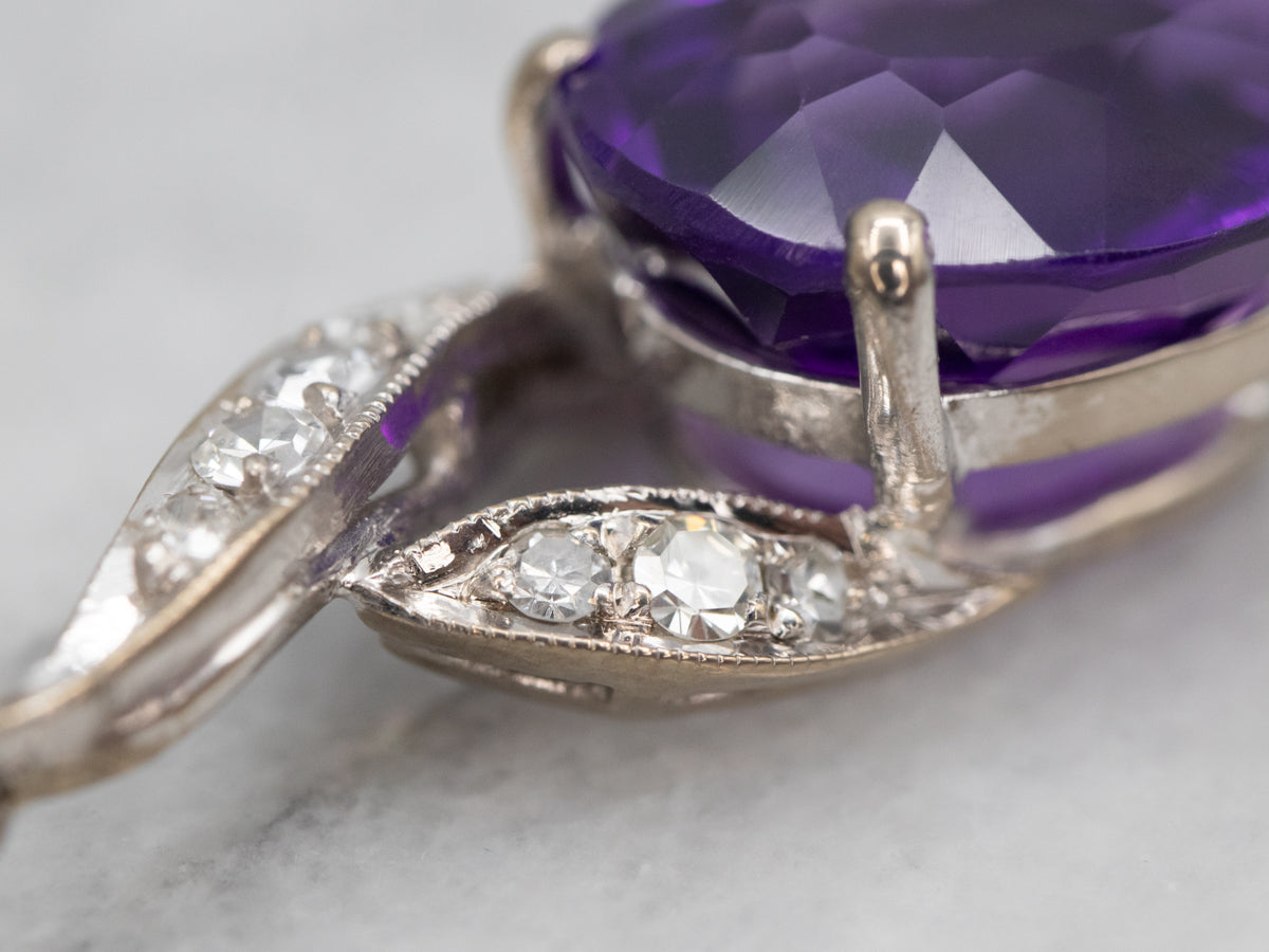 White Gold Amethyst and Diamond Pendant