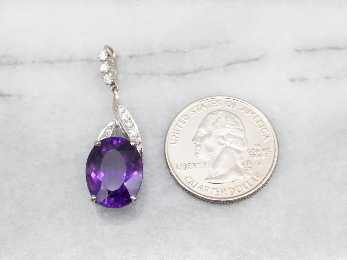 White Gold Amethyst and Diamond Pendant