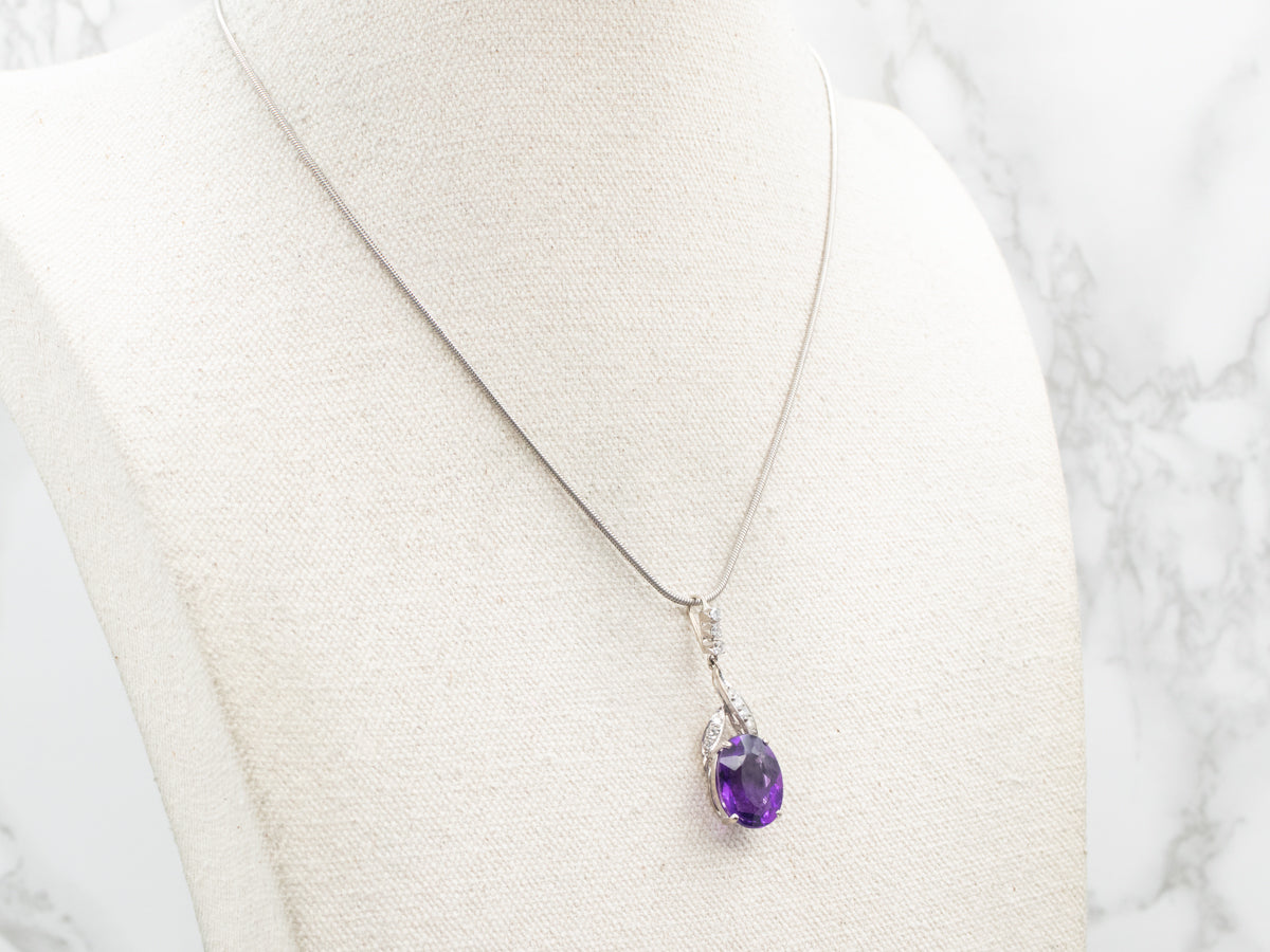 White Gold Amethyst and Diamond Pendant
