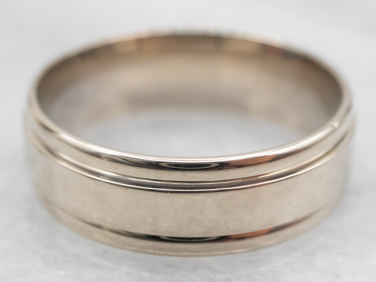 White Gold Lined Edge Wedding Band