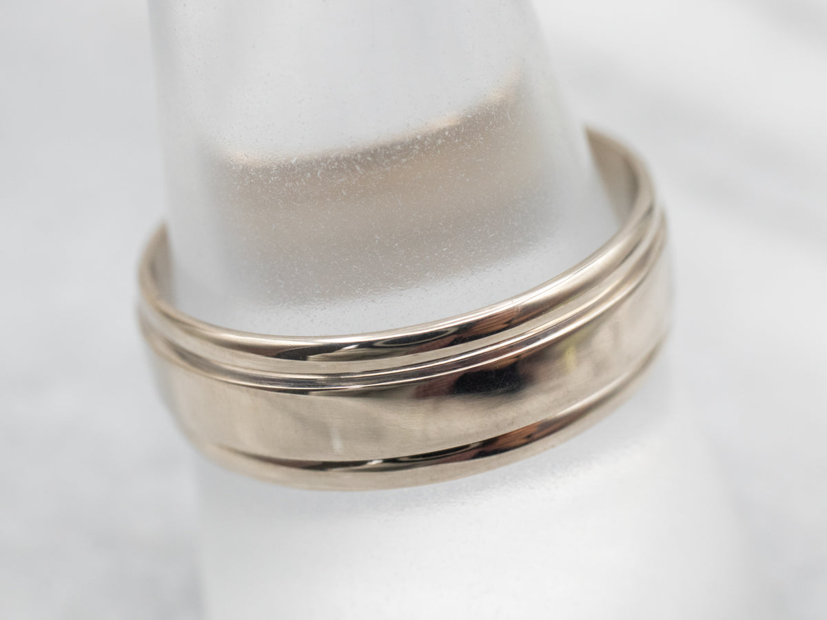 White Gold Lined Edge Wedding Band