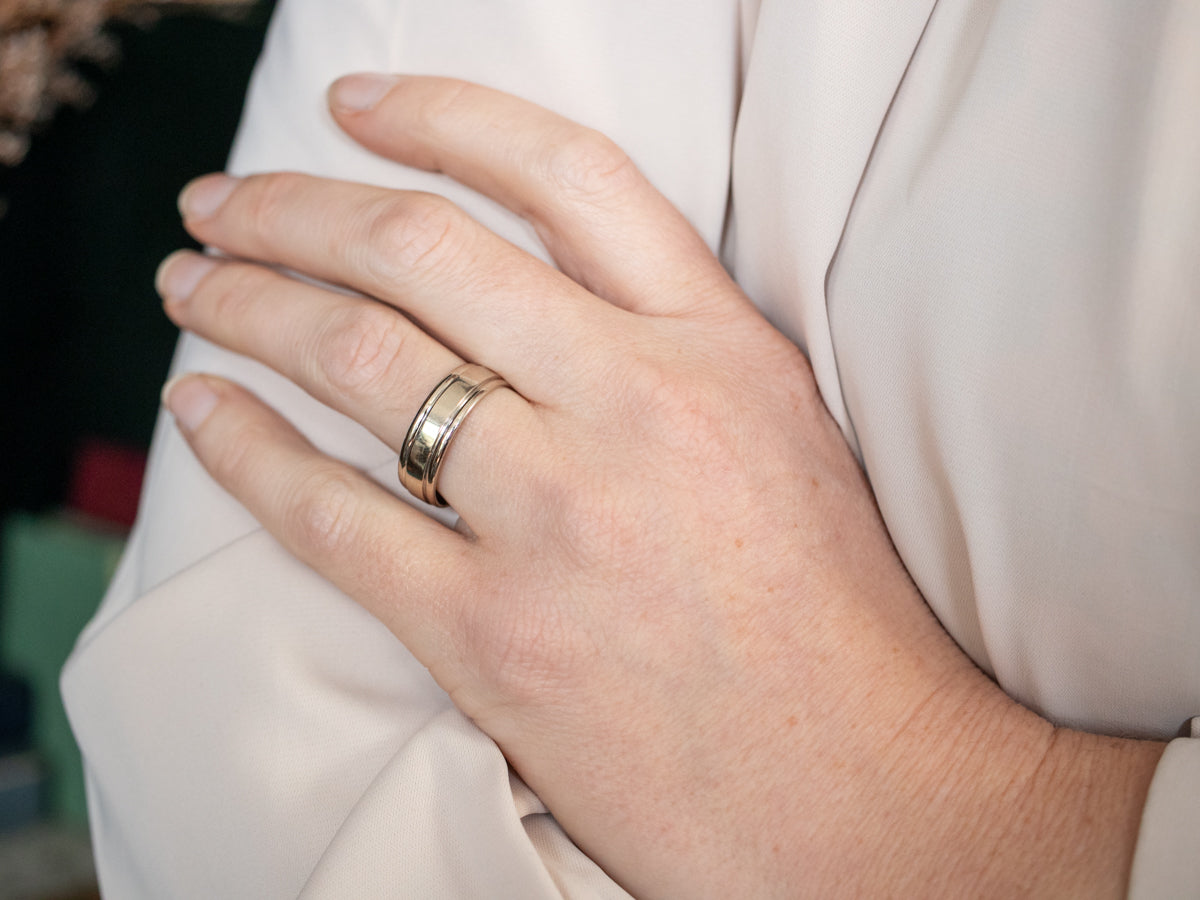 White Gold Lined Edge Wedding Band