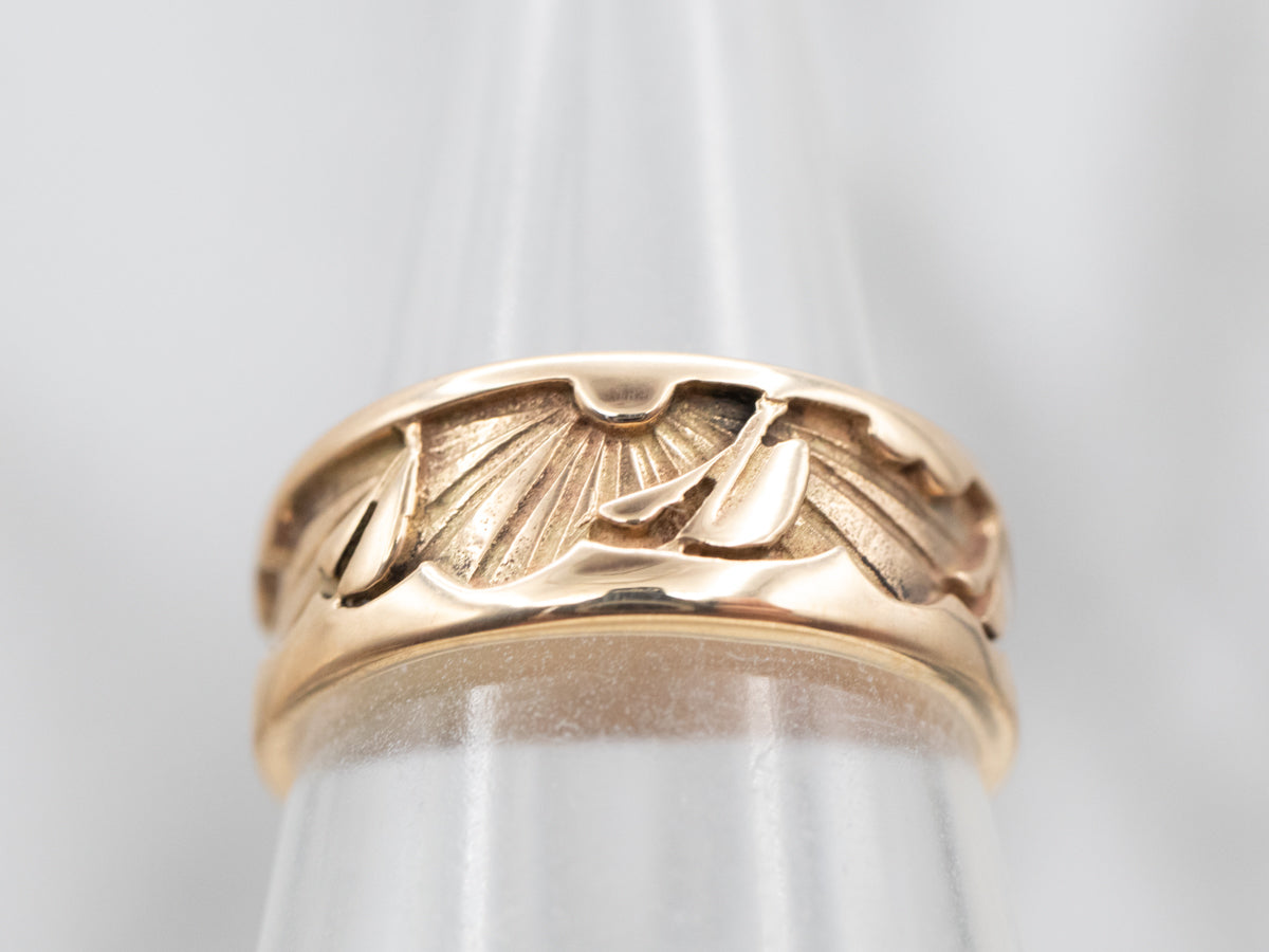 Nautical Boat on the Ocean Sunset Pattern Band