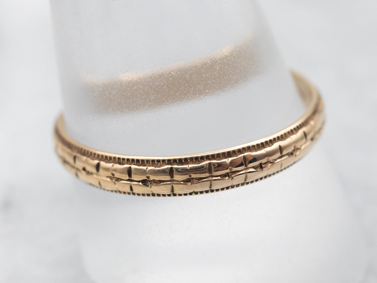 Men's Vintage Gold Patterned Band with Milgrain Edge