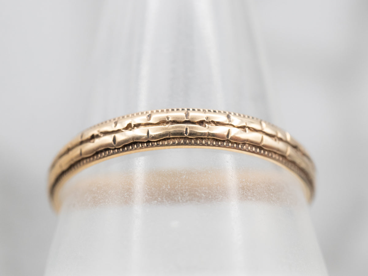 Men's Vintage Gold Patterned Band with Milgrain Edge