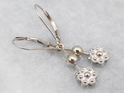 White Gold Flower Drop Earrings