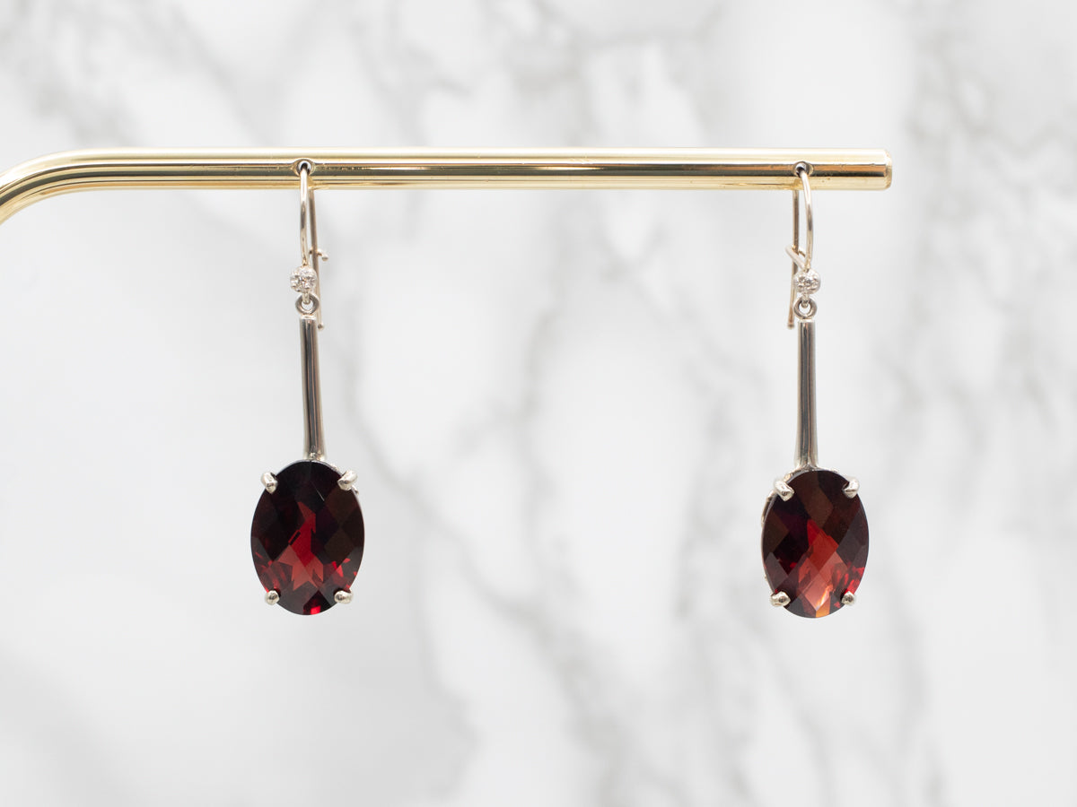 White Gold Garnet Drop Earrings with Diamond Accents