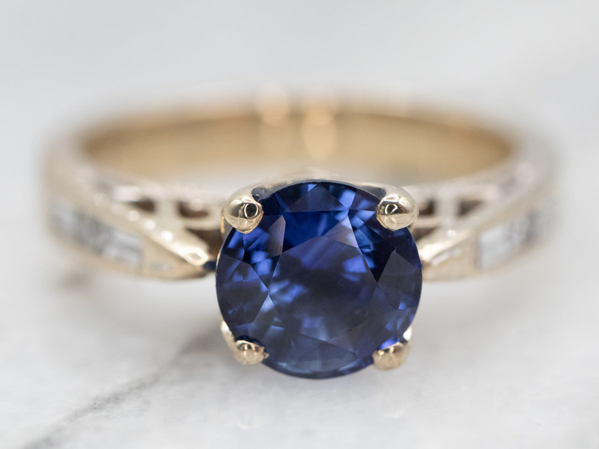 White Gold Sapphire Engagement Ring with Diamond Accents