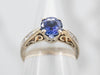 White Gold Sapphire Engagement Ring with Diamond Accents