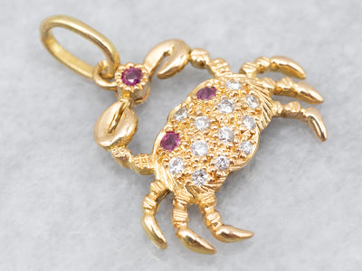 Ruby and Diamond Encrusted Crab Pendant