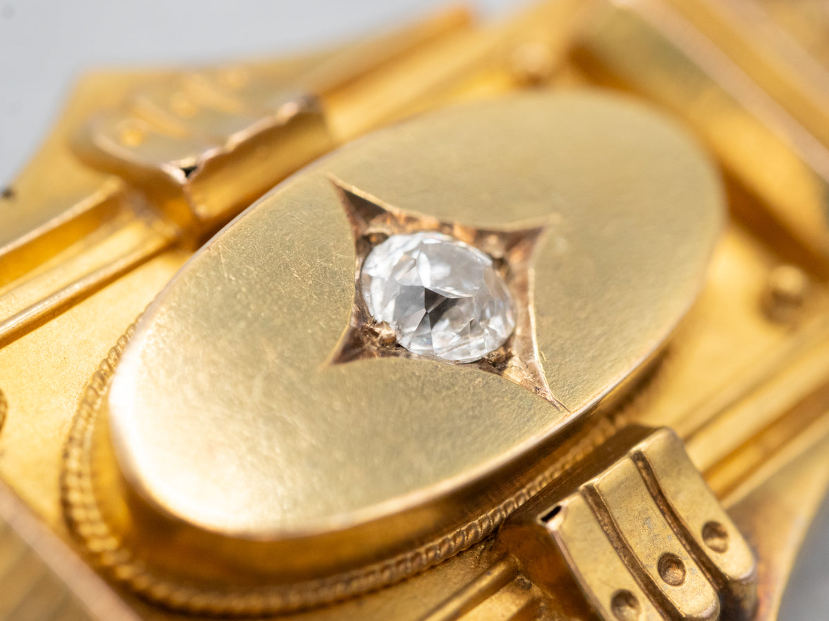 Bloomed Gold Old Mine Cut Diamond Victorian Mourning Brooch