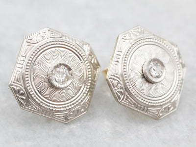 Old Mine Cut Diamond Cufflink Stud Earrings