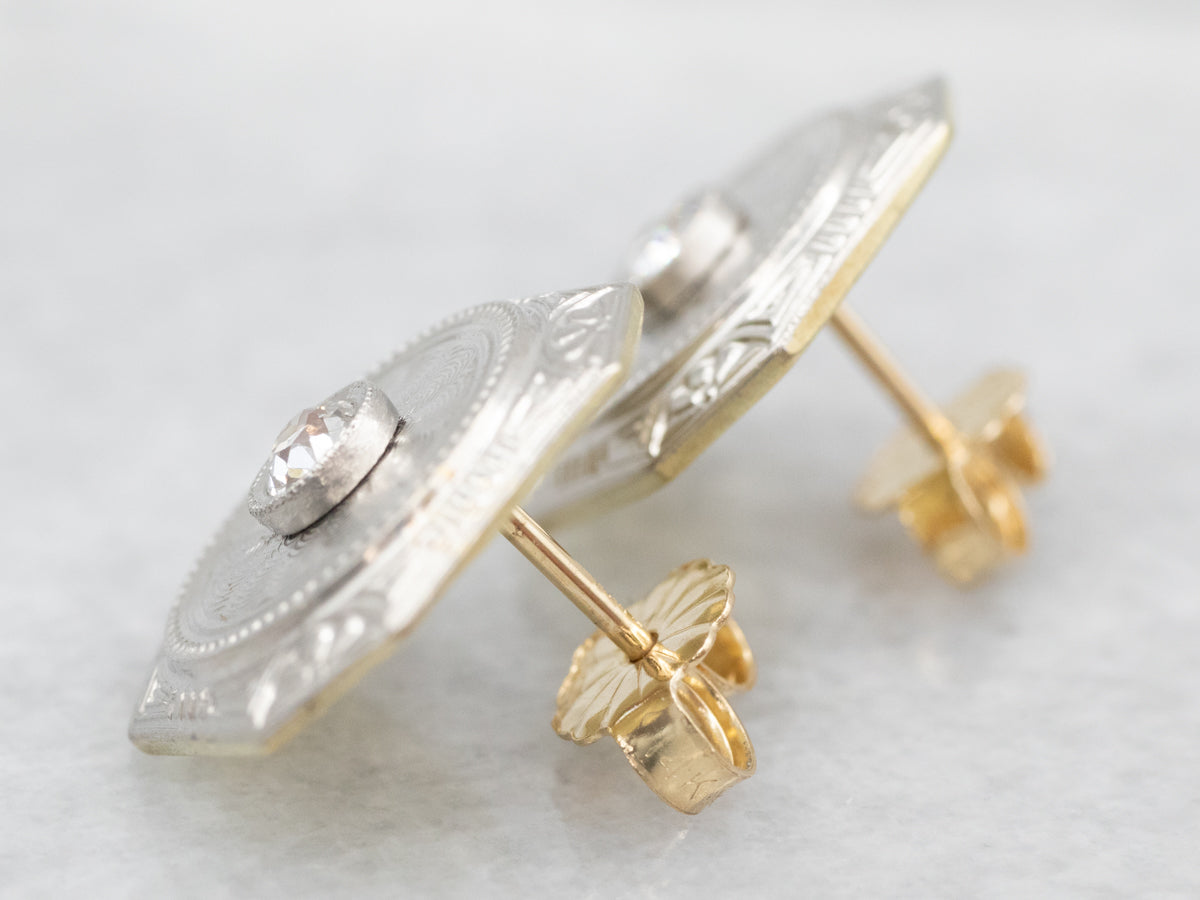 Old Mine Cut Diamond Cufflink Stud Earrings
