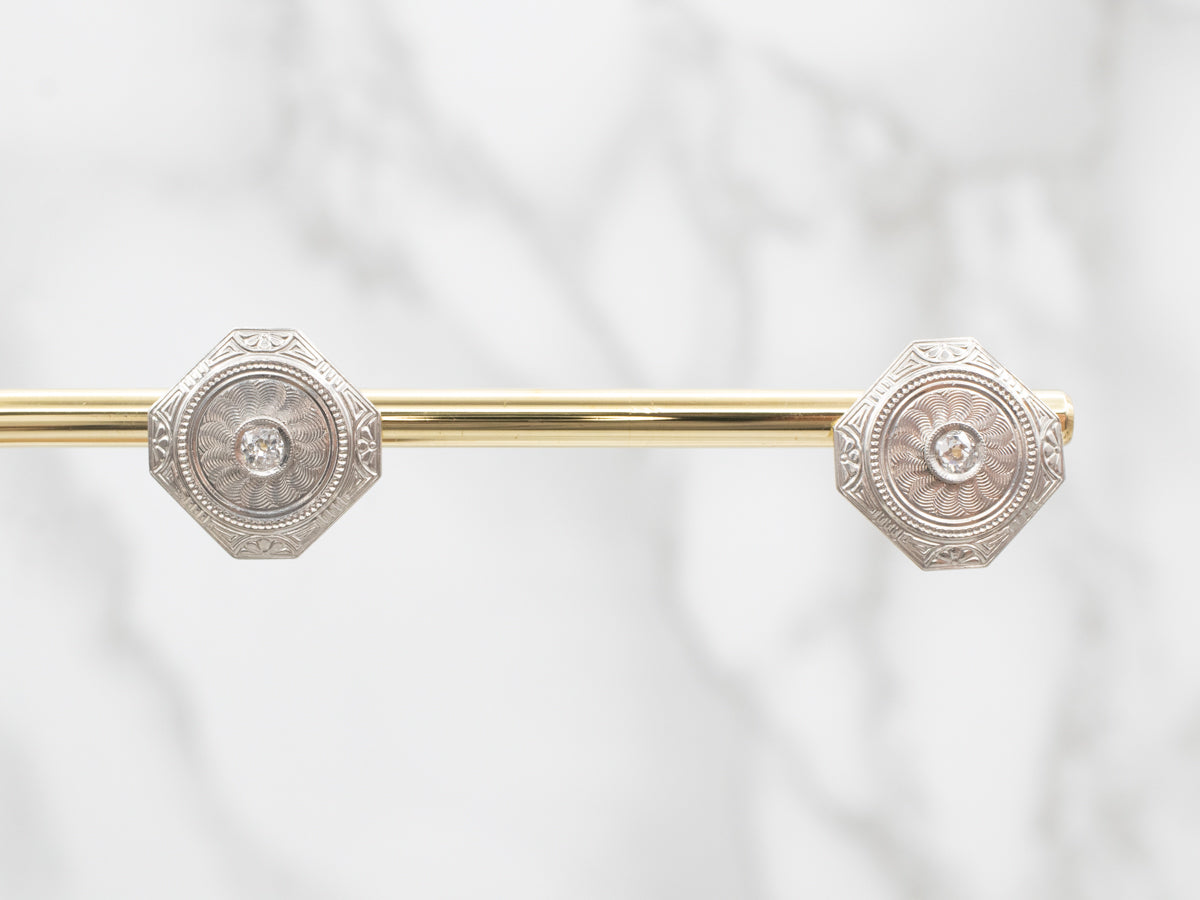Old Mine Cut Diamond Cufflink Stud Earrings