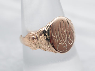 Victorian Rose Gold "MCR" Monogrammed Signet Ring