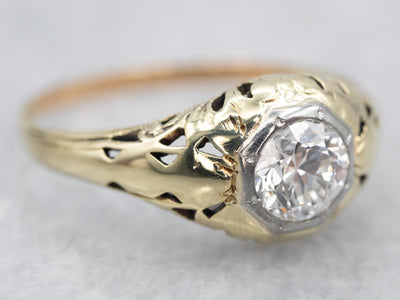 Antique Two Tone Gold Diamond Engagement Ring