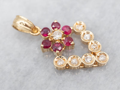 Yellow Gold Ruby and Diamond Flower Pendant