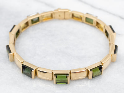 Modernist 18-Karat Gold Link Green Tourmaline Bracelet