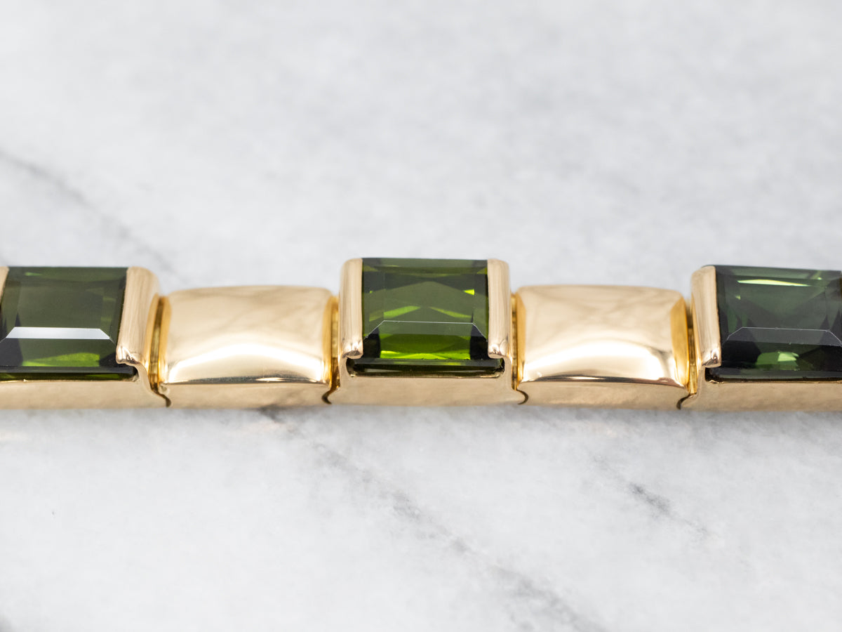 Modernist 18-Karat Gold Link Green Tourmaline Bracelet