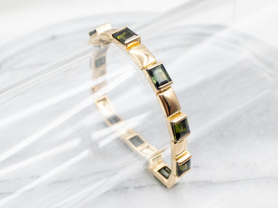 Modernist 18-Karat Gold Link Green Tourmaline Bracelet