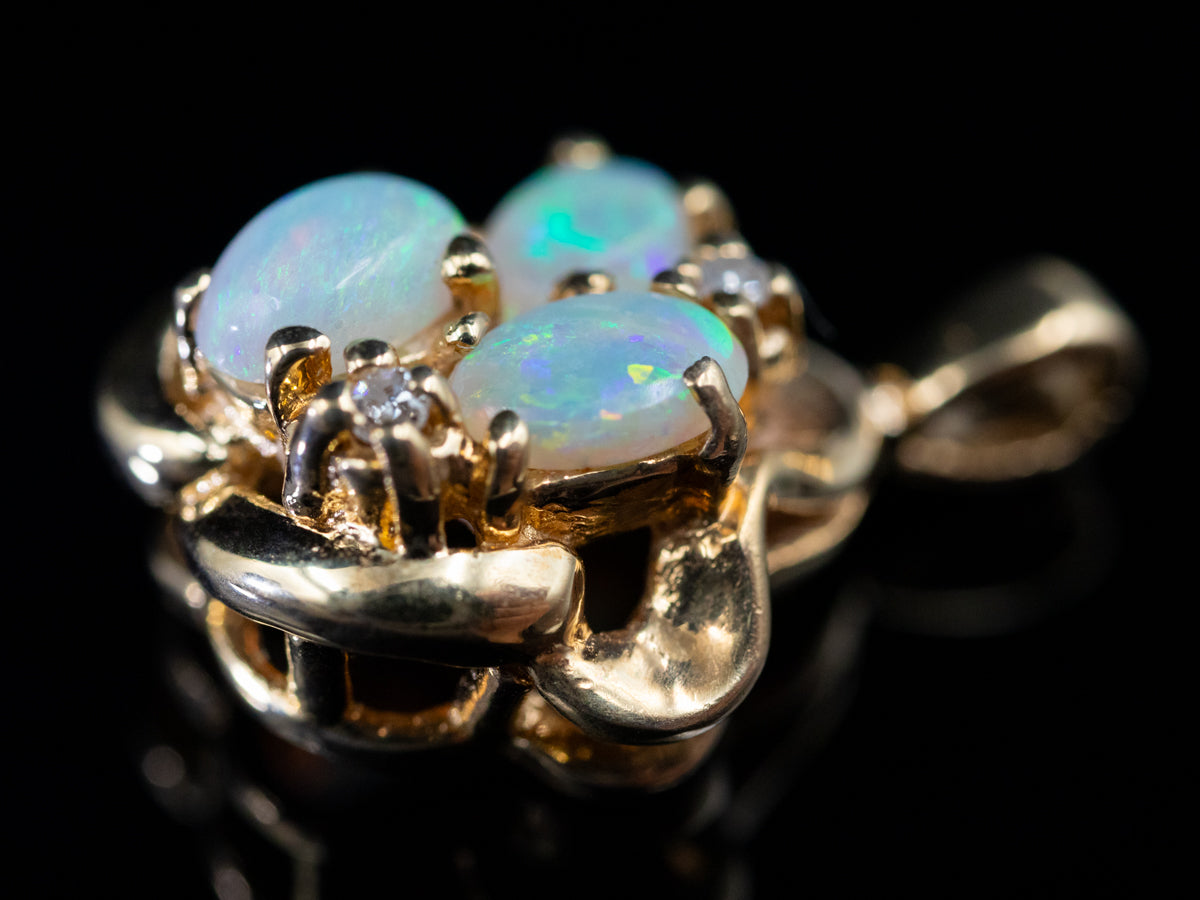 Vintage Gold Opal Pendant with Diamond Accents
