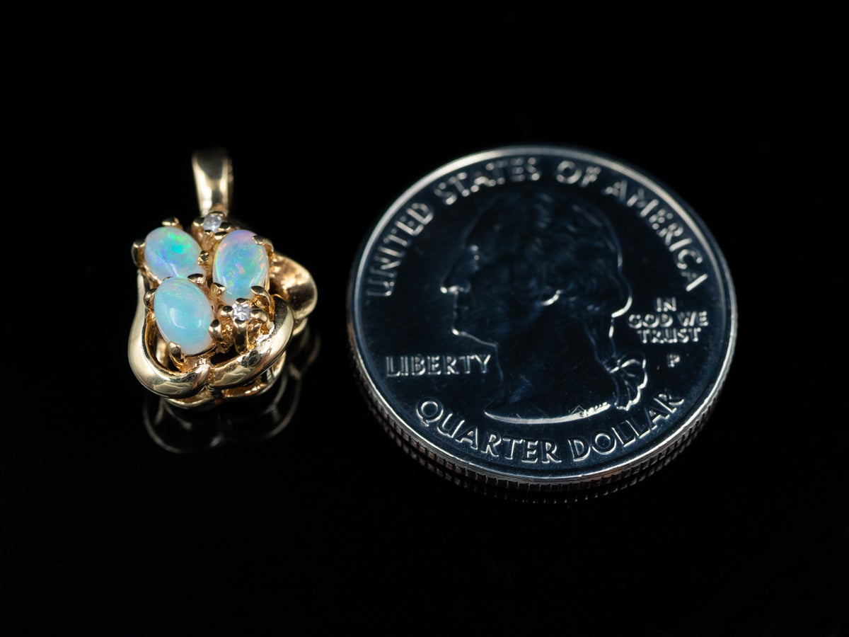 Vintage Gold Opal Pendant with Diamond Accents