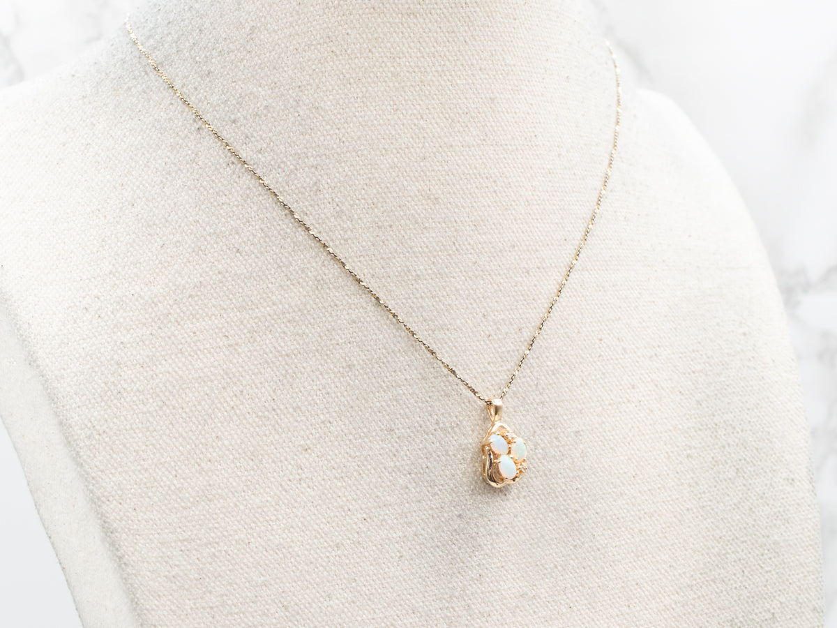 Vintage Gold Opal Pendant with Diamond Accents