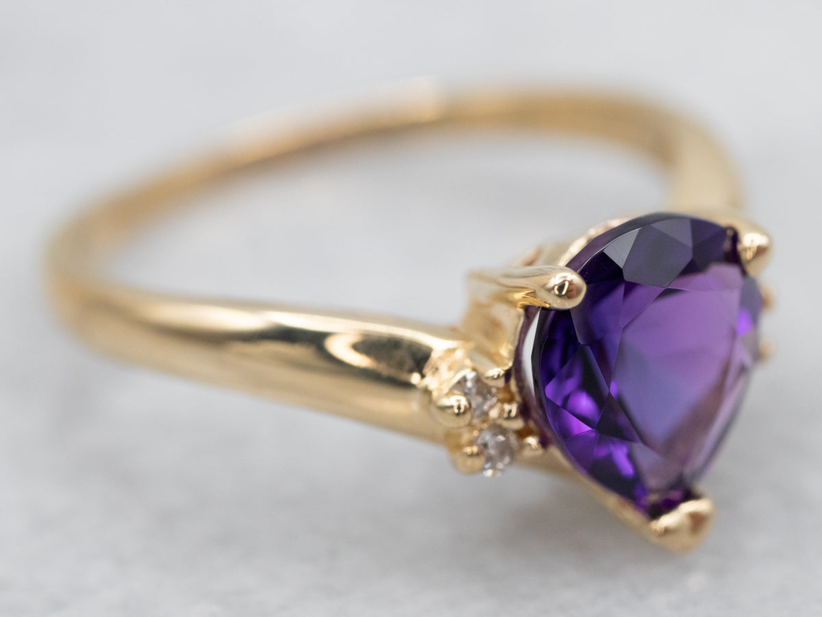 Yellow Gold Amethyst Ring with Diamond Accents