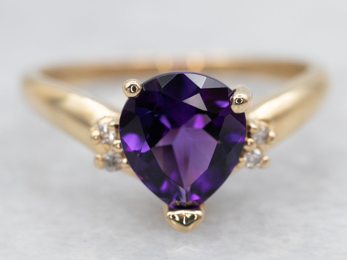 Yellow Gold Amethyst Ring with Diamond Accents